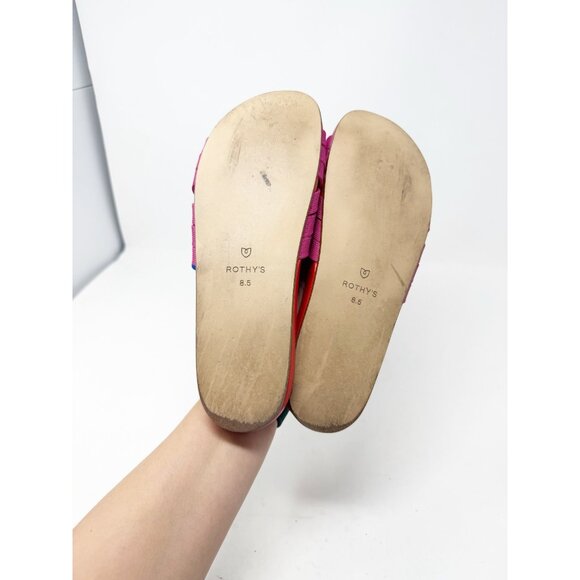 Rothy’s The Slide In Cherry Red Pink Criss Cross Knit Strap Sandals Size 8.5 - Picture 4 of 8